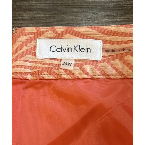 NWT Calvin Klein Women’s Plus 24W Pencil‎ Skirt Peach Fan Embroidered Design - Picture 10 of 15